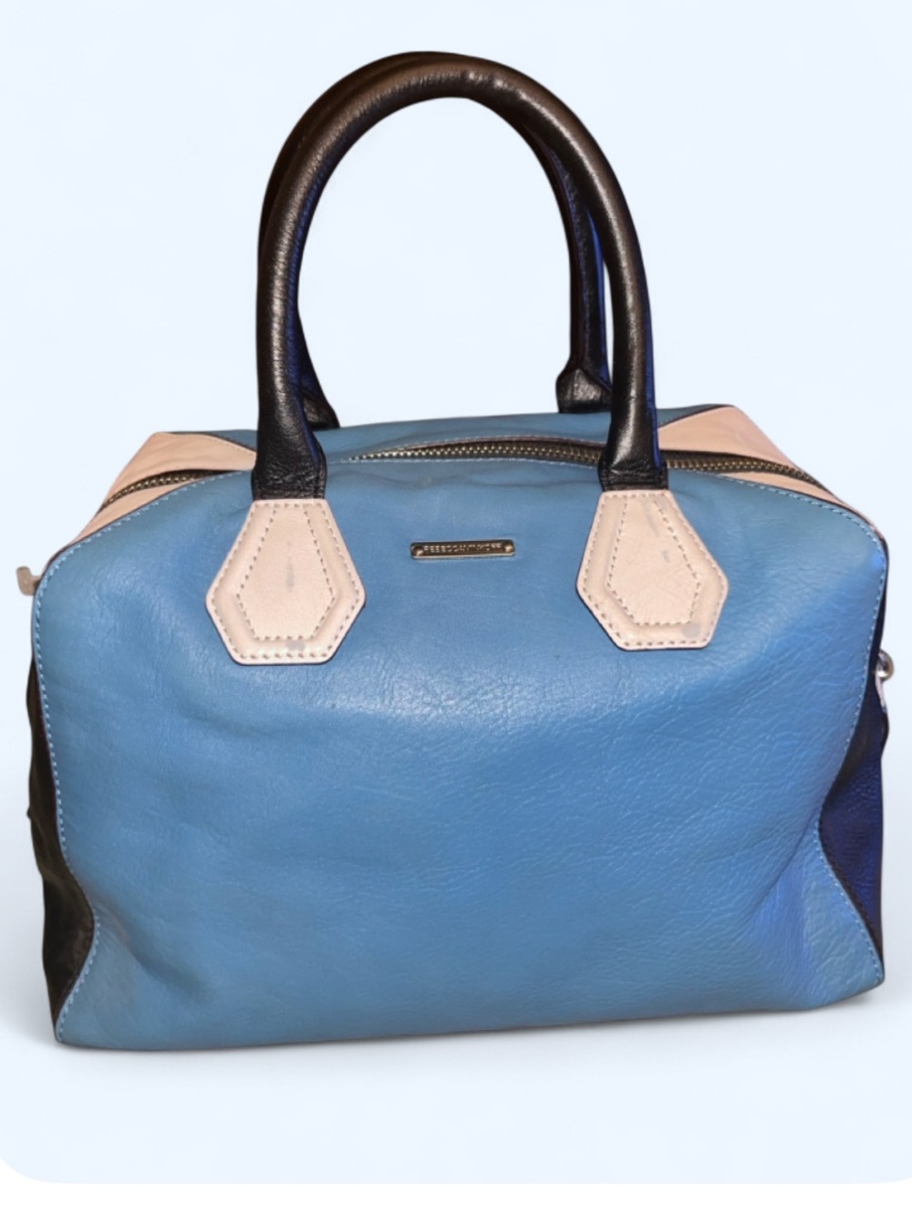 Rebecca Minkoff Blue Leather Colorblock satchel Bag with Black Handles